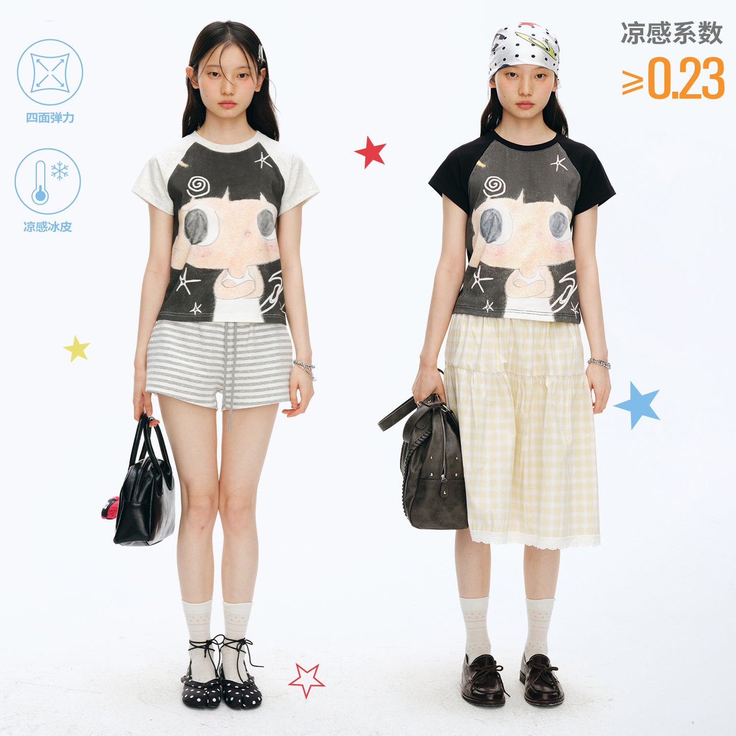 【NewJNXS x Kuku】 Cooling Stretch Knit Raglan Cropped Slim Tee