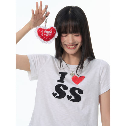 NewJNXS Rhinestone Heart Cropped T-Shirt