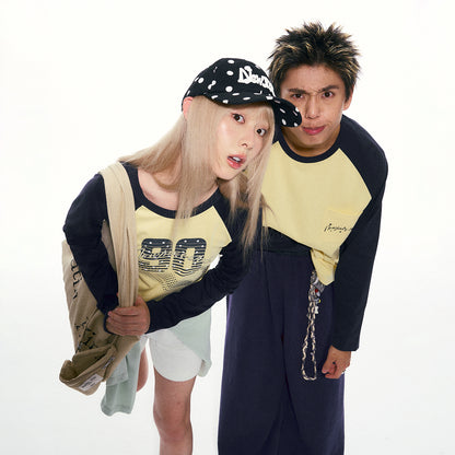 NewJNXS Contrast Panel Number Long Sleeve Tee