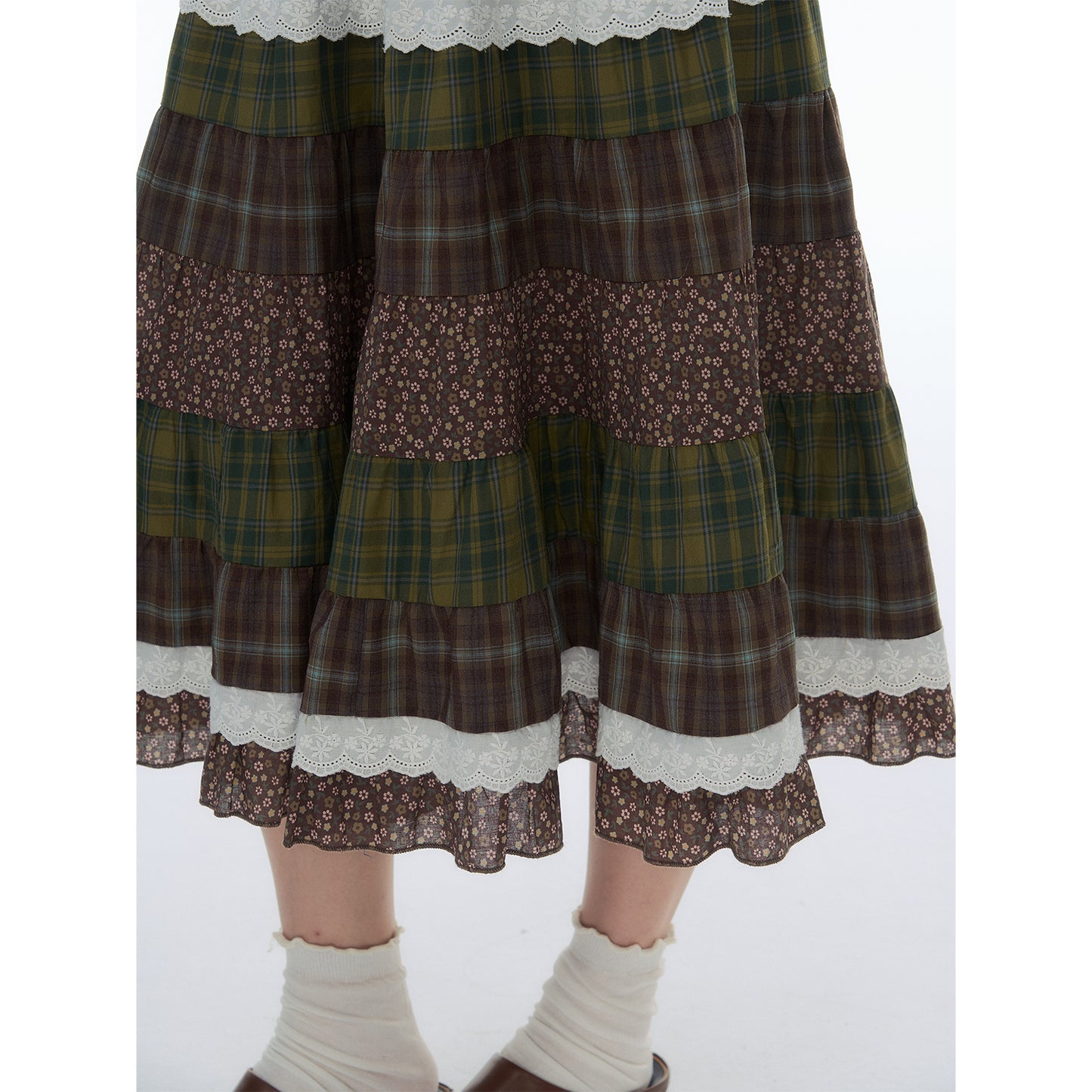 NewJNXS SS Plaid & Floral Patchwork Maxi Skirt