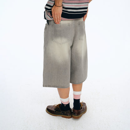 NewJNXS Vintage Washed Whisker Denim Shorts - Unisex