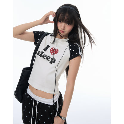 NewJNXS "LOVE SLEEP" All-Over Star Print Slim-Fit T-Shirt