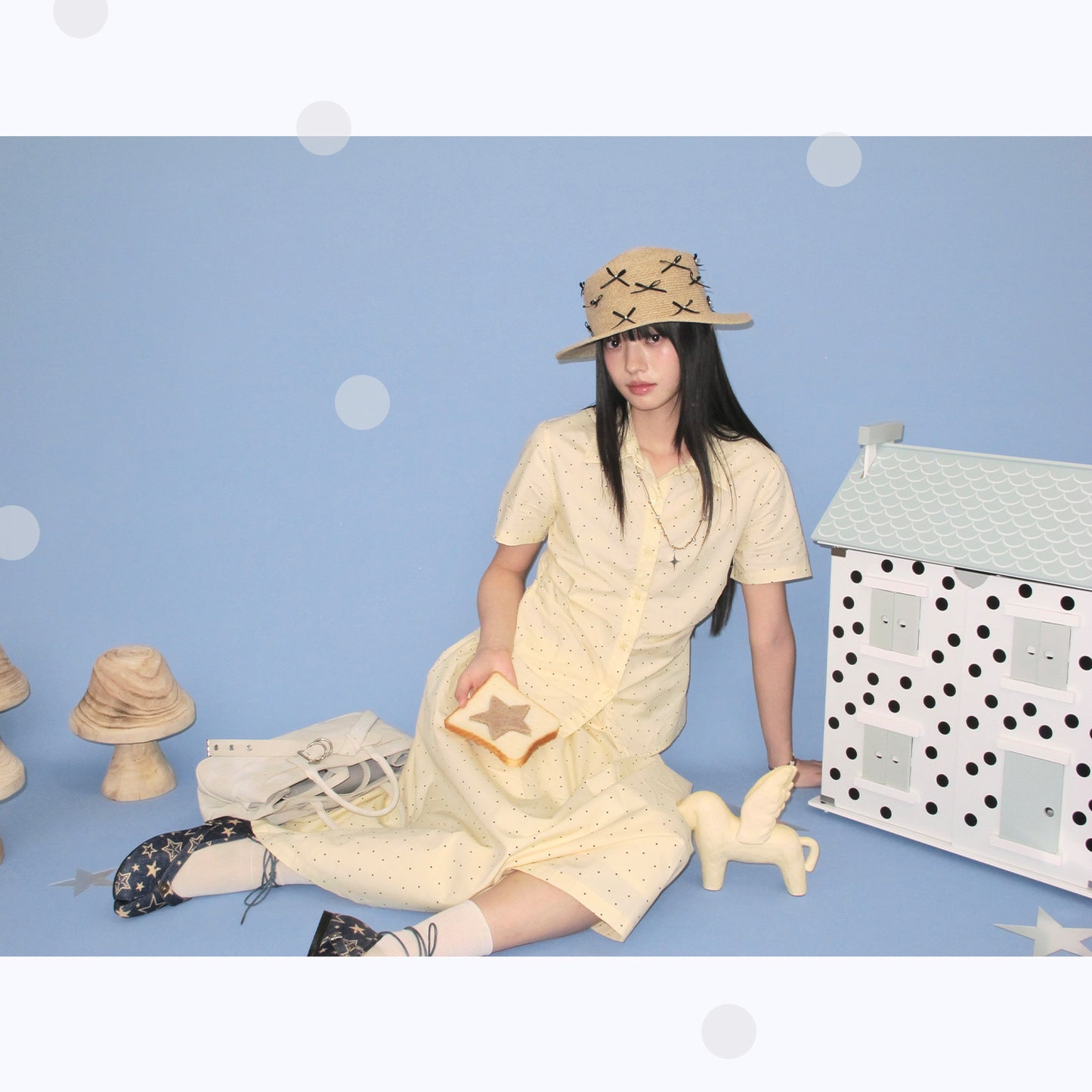 NewJNXS Star Polka Dot Cropped Short-Sleeve Shirt