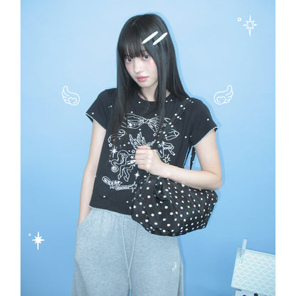 NewJNXS Unicorn Polka Dot Print Slim-Fit T-Shirt& Pet Tee