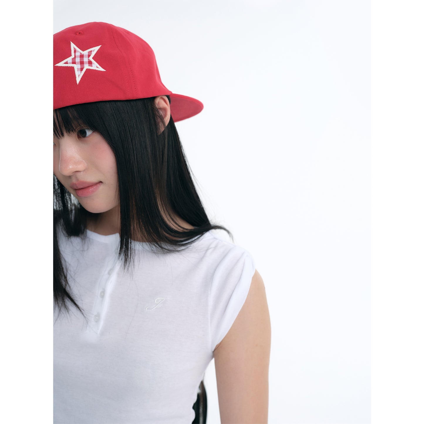 Embroidered Logo Ruched Henley T-Shirt