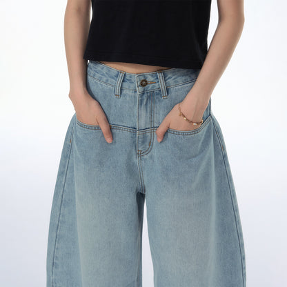 NewJNXS SS Washed Barrel-Leg Cropped Jeans