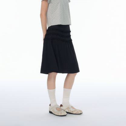 NewJNXS SS Lettuce-Edge Pleated A-Line Midi Skirt
