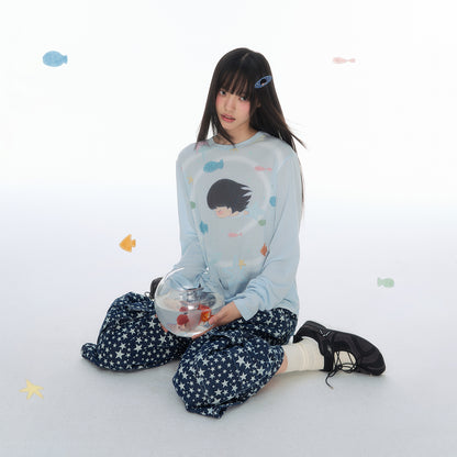 【NewJNXS × Kuku 2.0】Star & Fish Lyocell Oversized Long Sleeve Tee