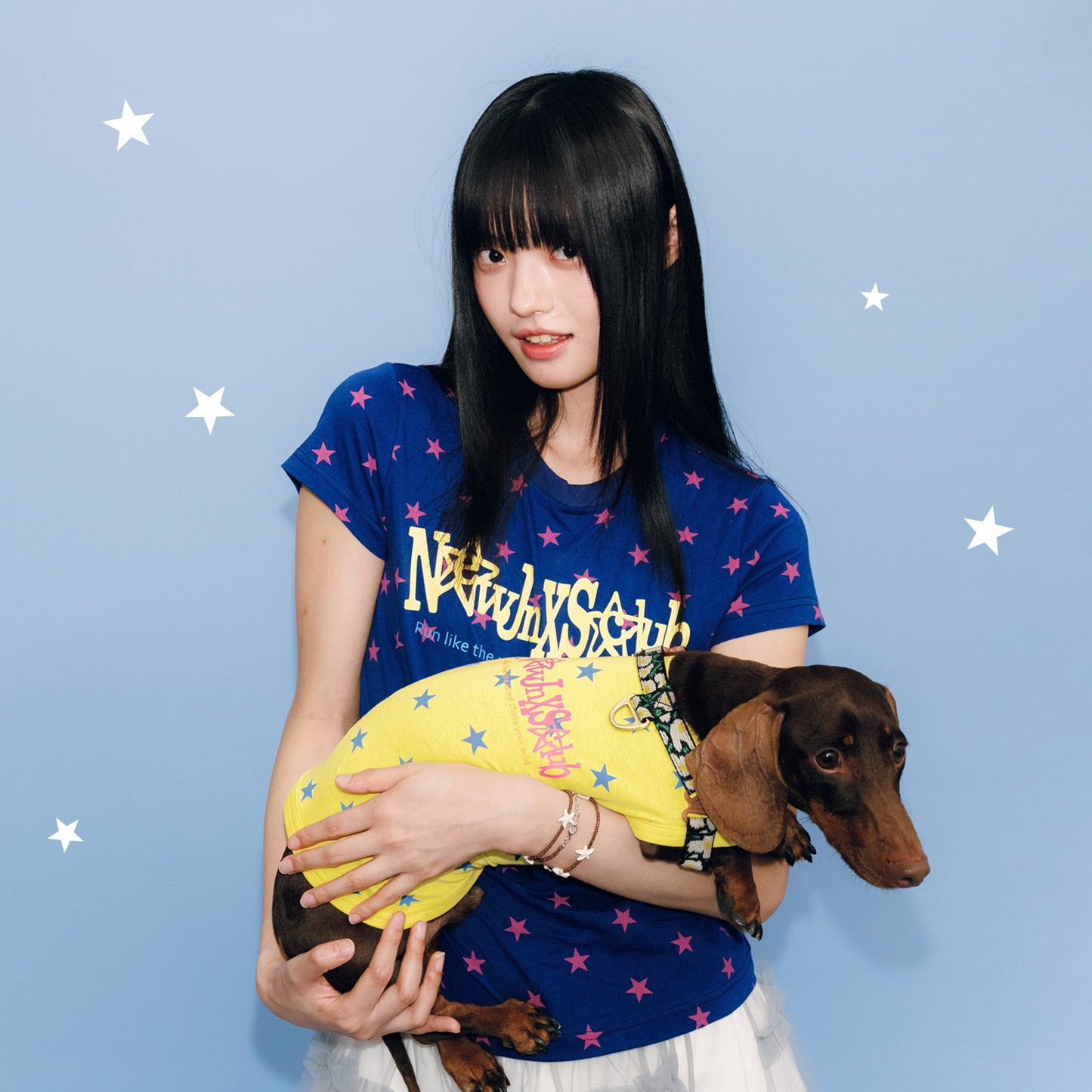 NewJNXS All-Over Star Print Slim-Fit T-Shirt & Pet Tee