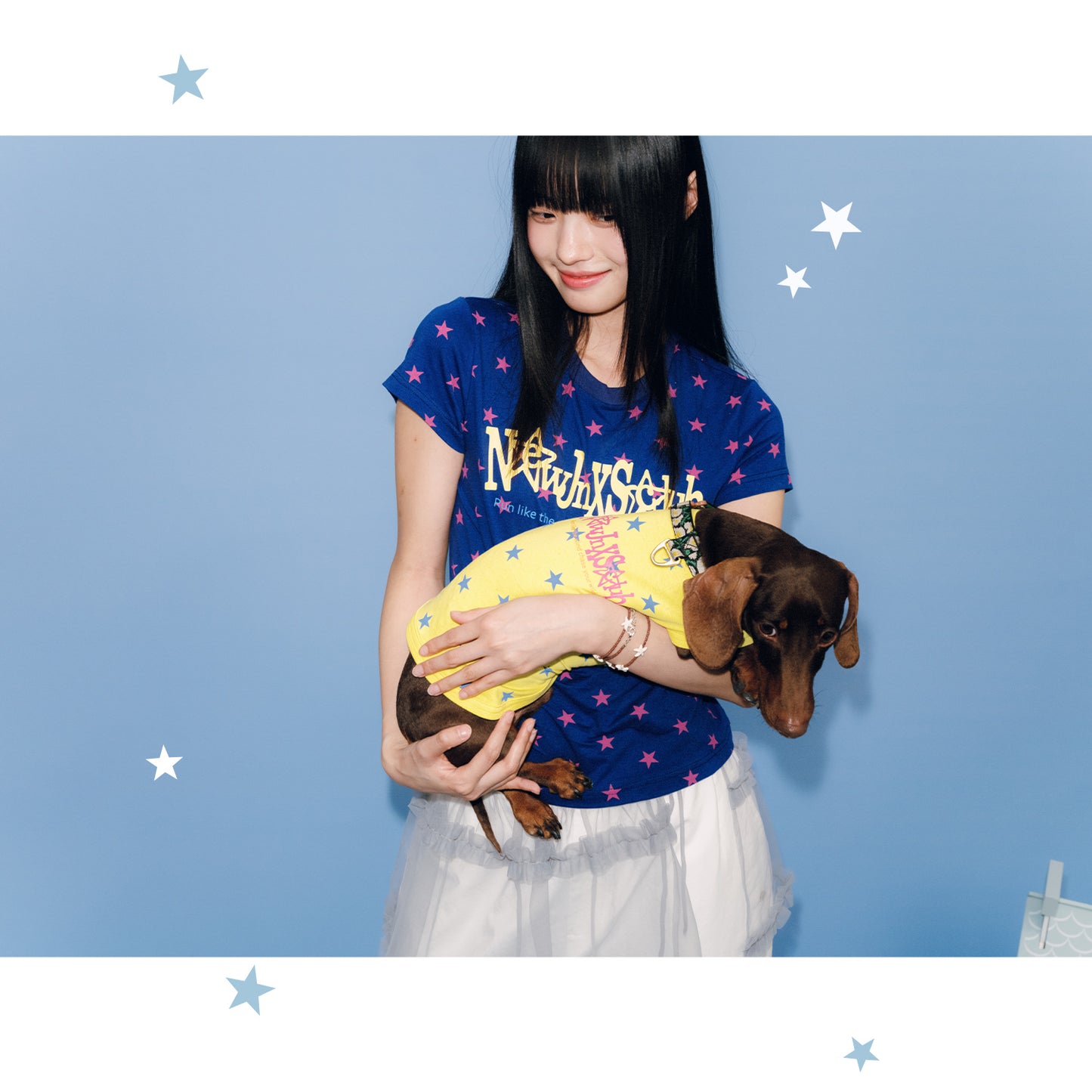 NewJNXS All-Over Star Print Slim-Fit T-Shirt & Pet Tee