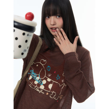 NewJNXS Polka Dot Dachshund Long Sleeve Top