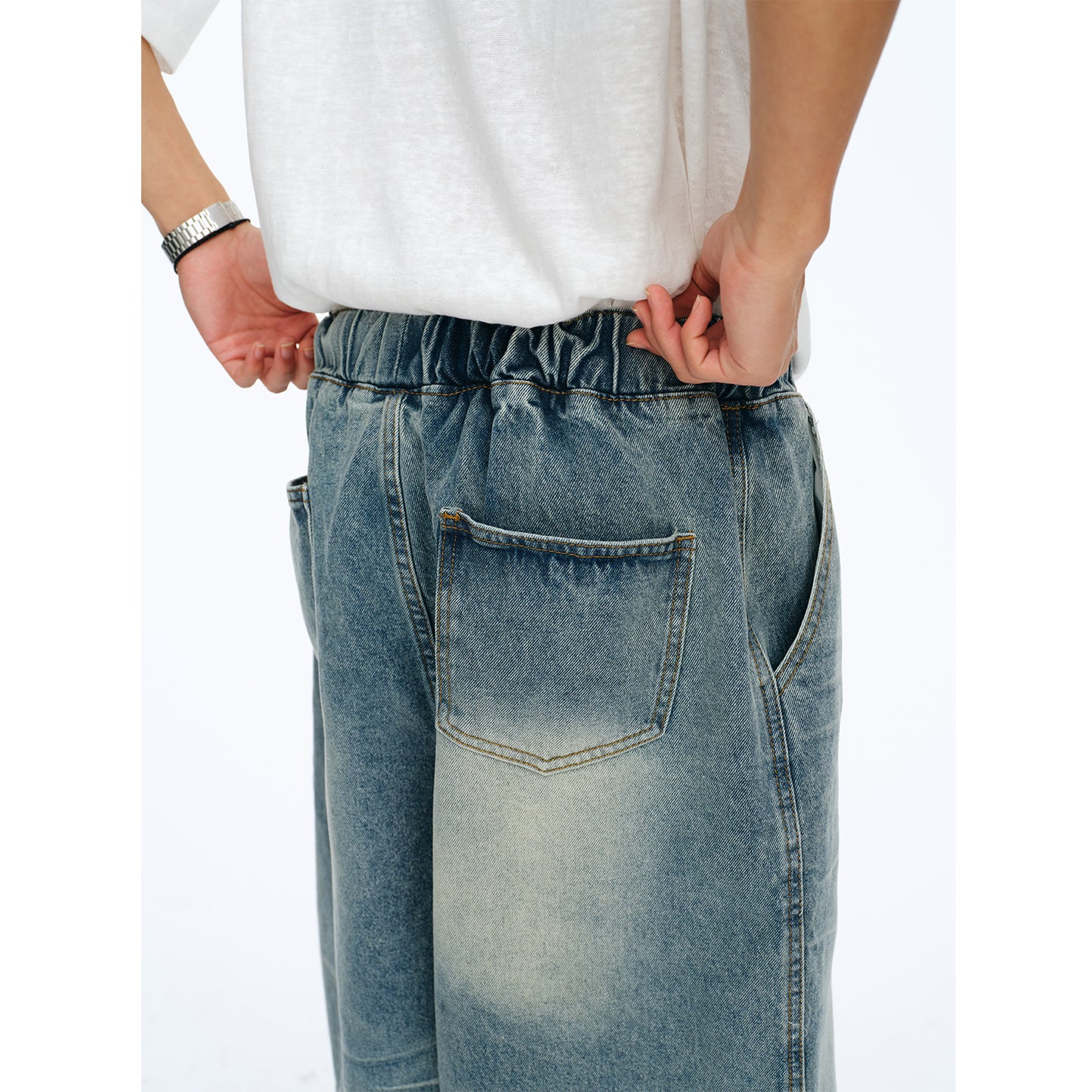 NewJNXS Whisker Washed Denim Drawstring Shorts