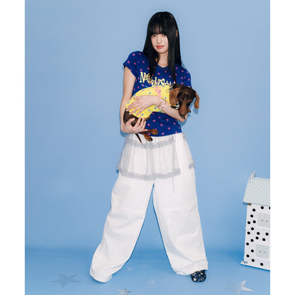 NewJNXS Cotton Drawstring Elastic Waist Wide-Leg Pants