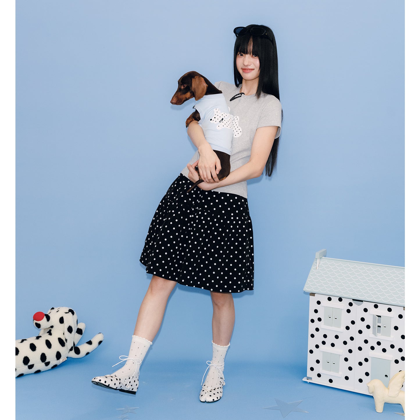NewJNXS All-Over Polka Dot A-Line Skater Skirt