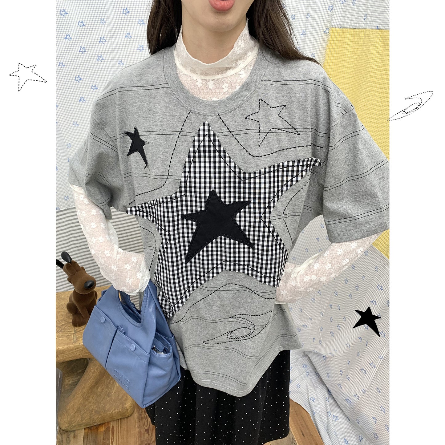 NewJNXS Star Patch Oversized T-Shirt
