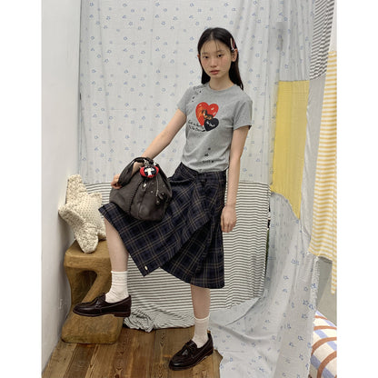 NewJNXS Classic A-Line Plaid Pleated Skirt
