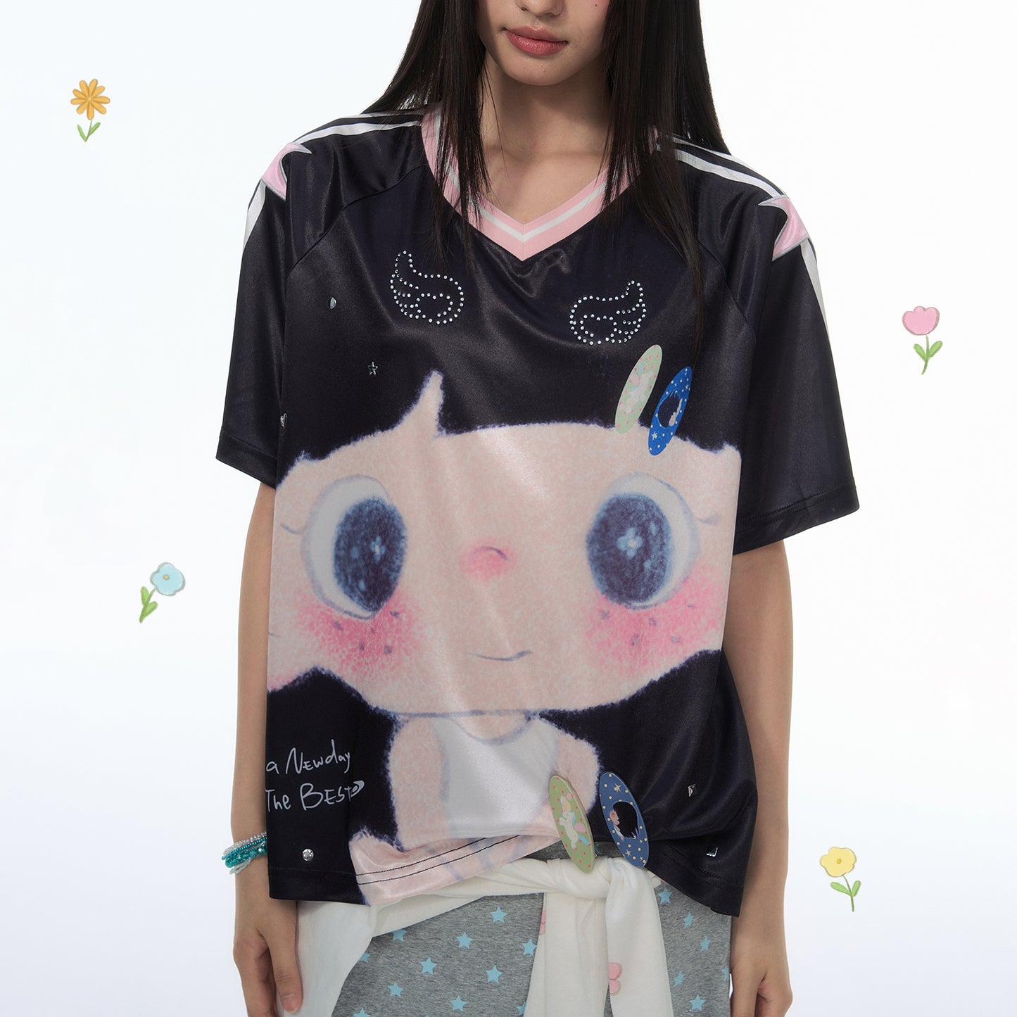【NewJNXS × Kuku 2.0】Kuku Oversized Graphic Rhinestone Tee