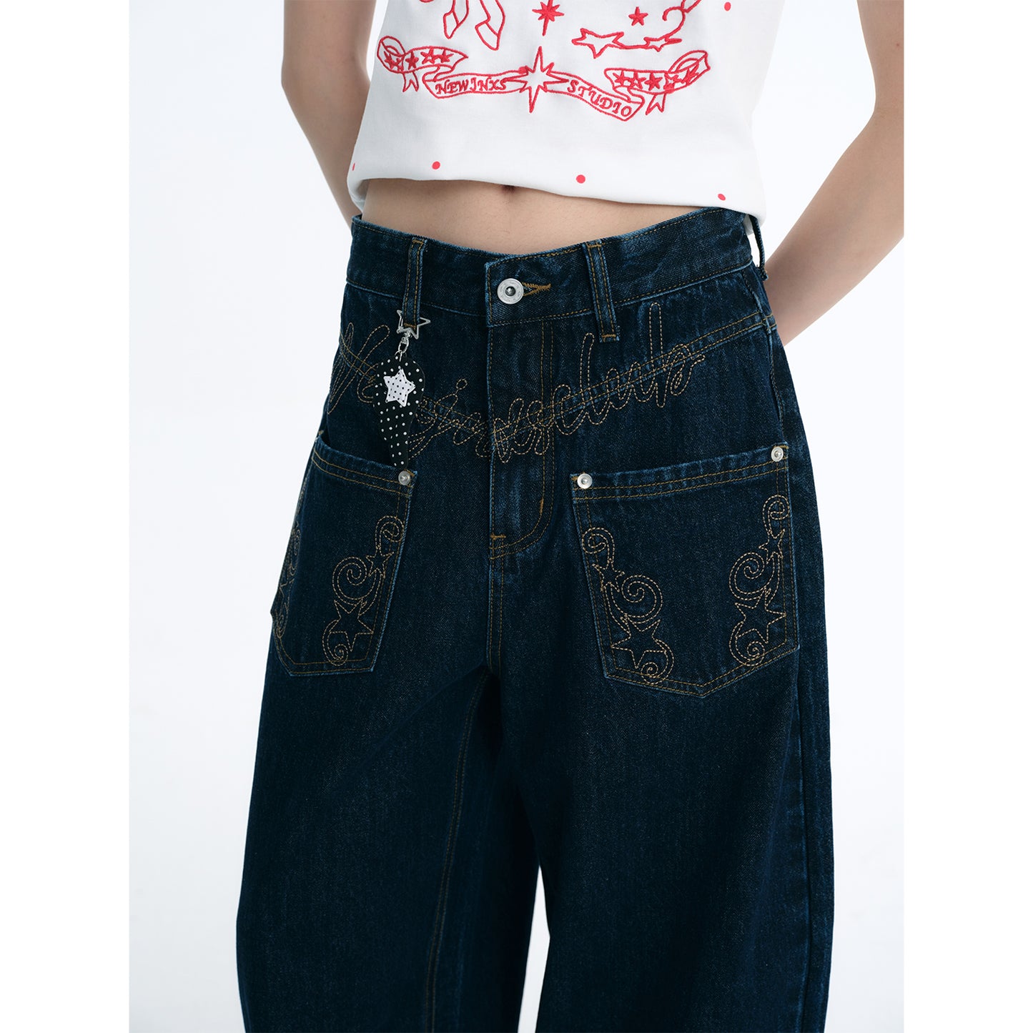 NewJNXS Angel Wings Embroidered Jeans