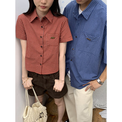 NewJNXS Vintage Plaid Drop Shoulder Couple Shirt