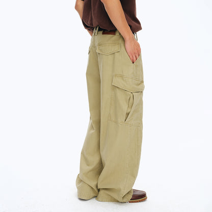 NewJNXS Washed Herringbone Straight-Leg Cargo Pants