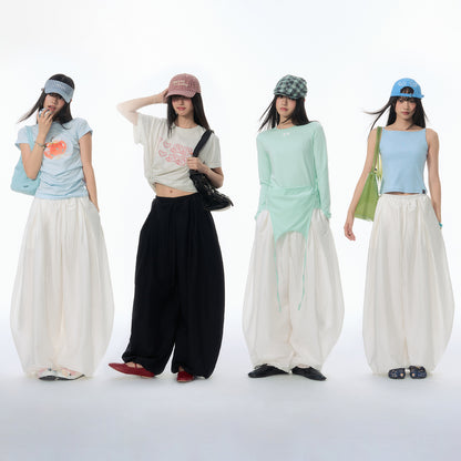 NewJNXS SS Balloon Drawstring-Hem Pants