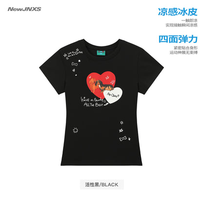 NewJNXS UV Protection Heart Puppy  Graphic Slim  Tee