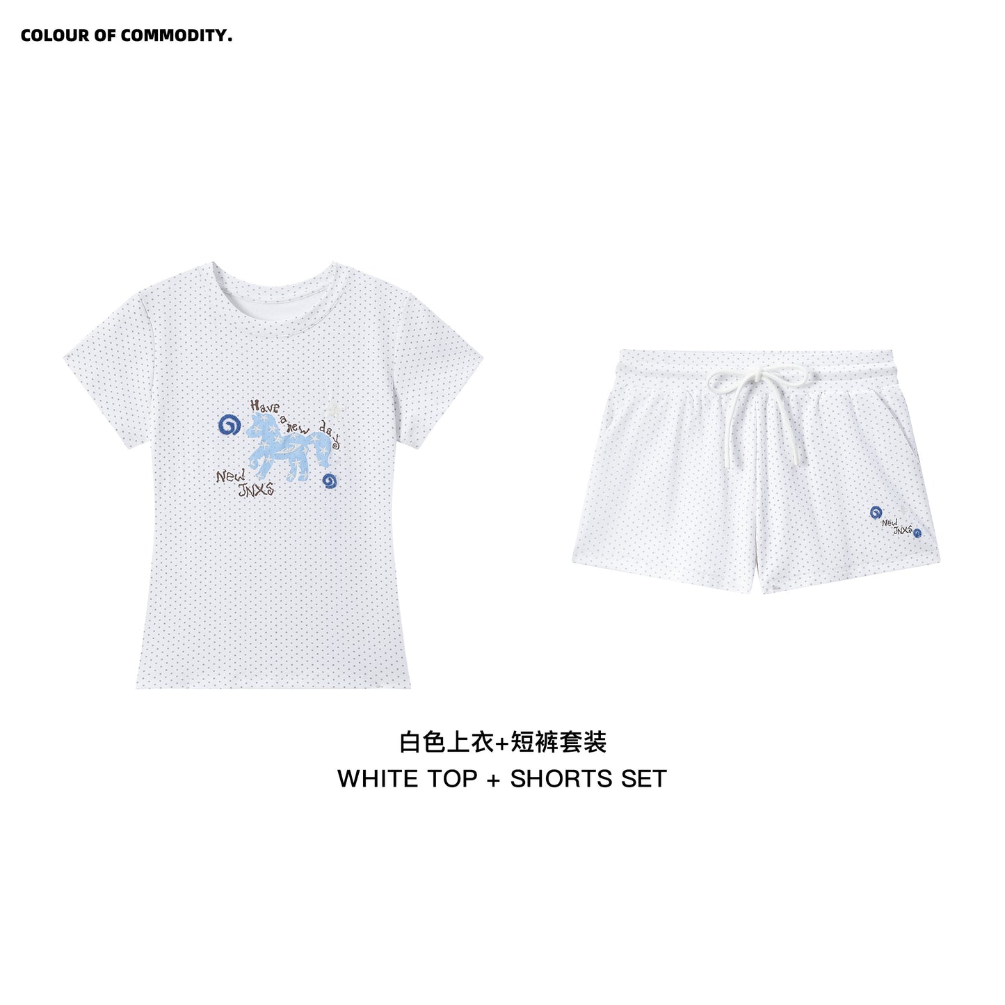 Glitter Pony Embroidered T-Shirt&Mini Shorts