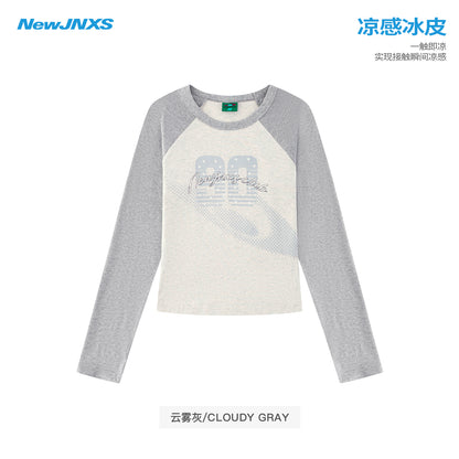 NewJNXS Contrast Panel Number Long Sleeve Tee