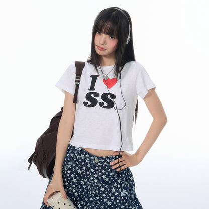 NewJNXS Rhinestone Heart Cropped T-Shirt