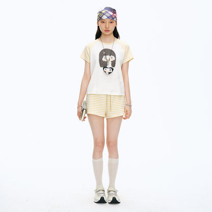 【NewJNXS x Kuku】 Striped Knit Elastic Waist Shorts