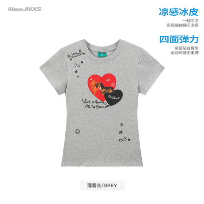 NewJNXS UV Protection Heart Puppy  Graphic Slim  Tee