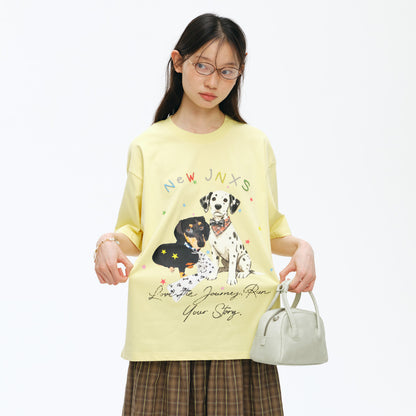 NewJNXS Puppy Star Beaded Cooling Oversized Tee