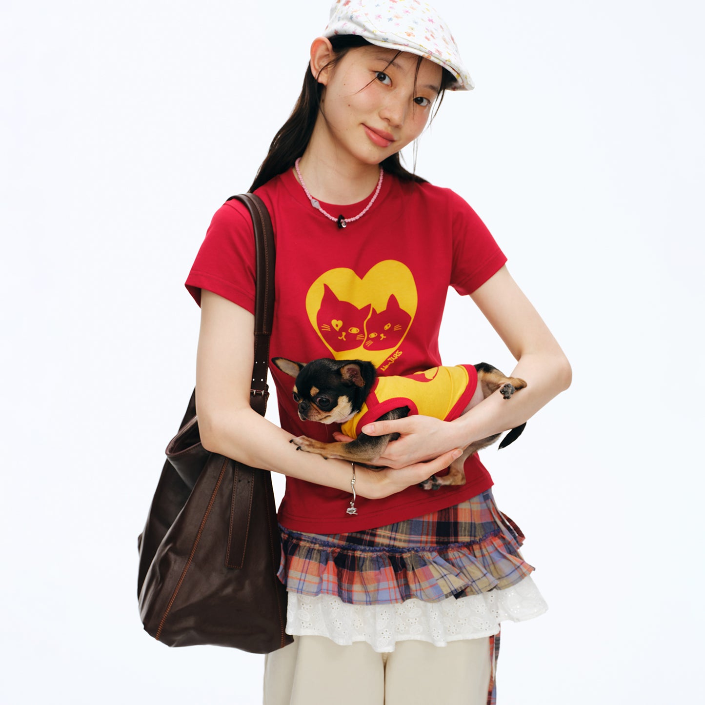 NewJNXS Cat Dog Heart Print Family Tee