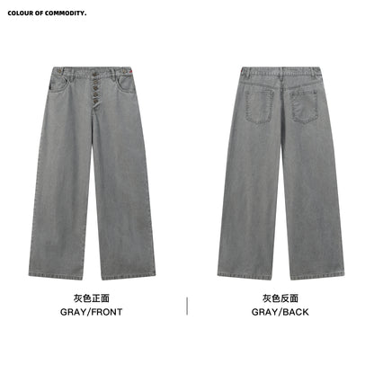 NewJNXS Washed Five-Button Embroidered Loose Straight-Leg Cargo Pants