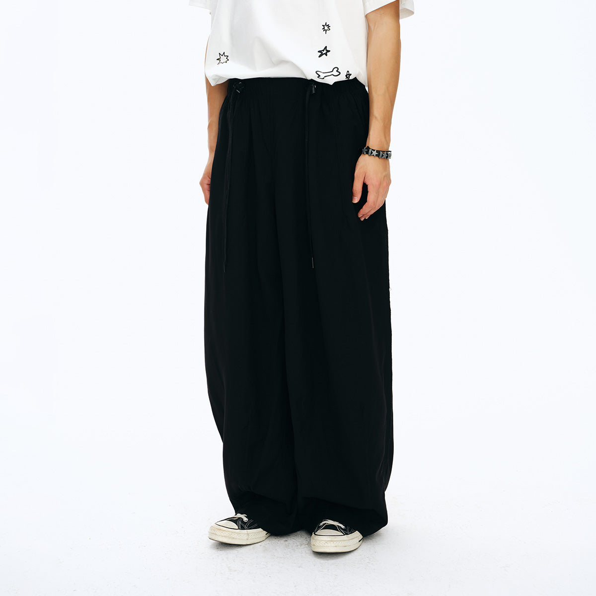 NewJNXS Wool-Blend Panel Pleated Curved Pants