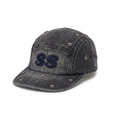 NewJNXS SS Washed Denim Star Studded Embroidered Flat Brim Cap