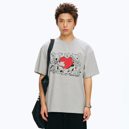 NewJNXS Cat & Dog Heart Graphic Family Tee