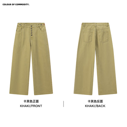 NewJNXS Washed Five-Button Embroidered Loose Straight-Leg Cargo Pants