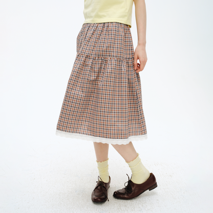 NewJNXS Salted Caramel Plaid Lace Skirt