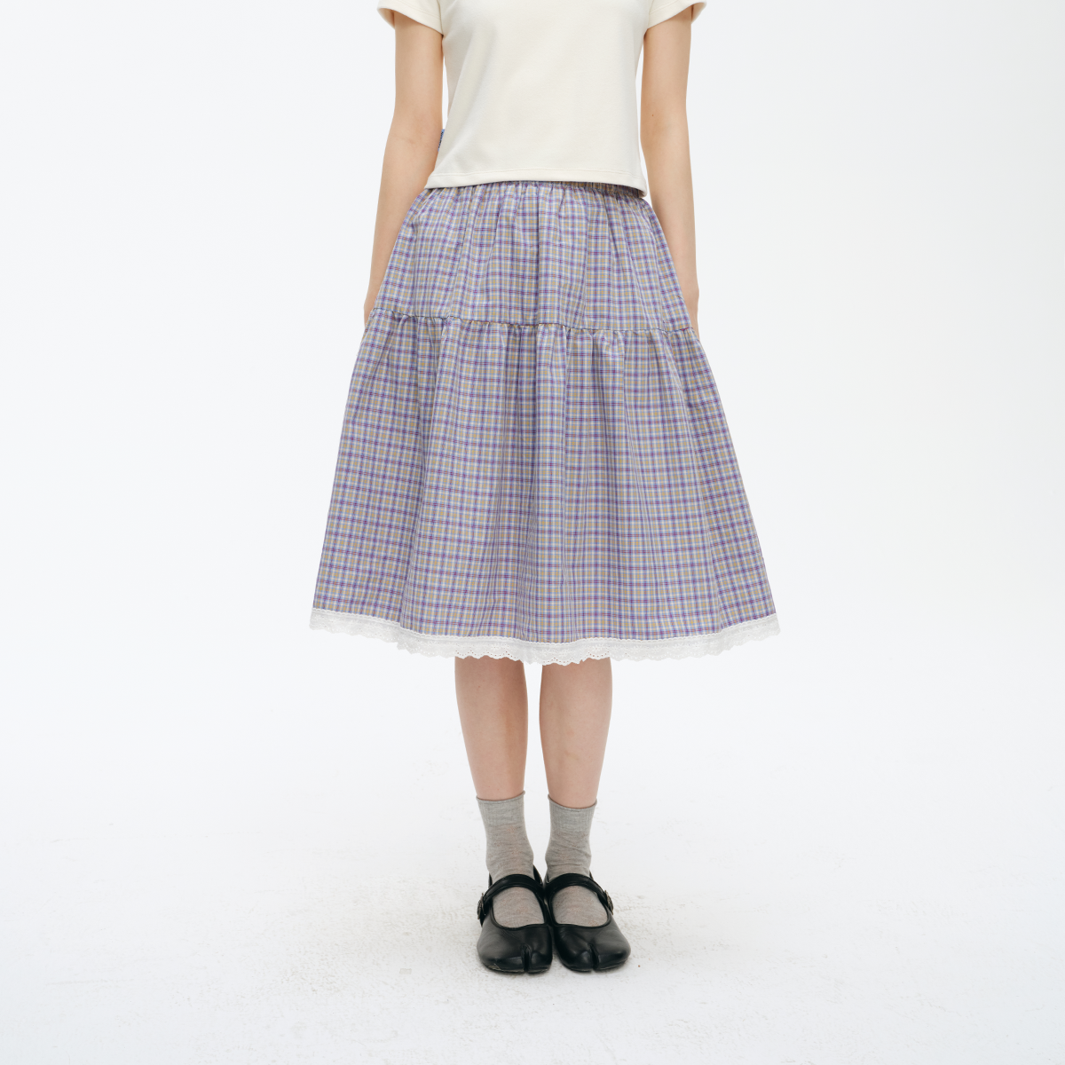 NewJNXS Salted Caramel Plaid Lace Skirt