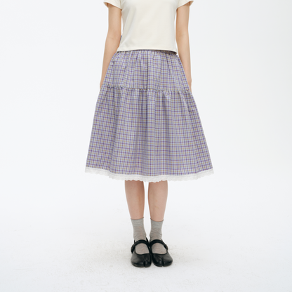 NewJNXS Salted Caramel Plaid Lace Skirt