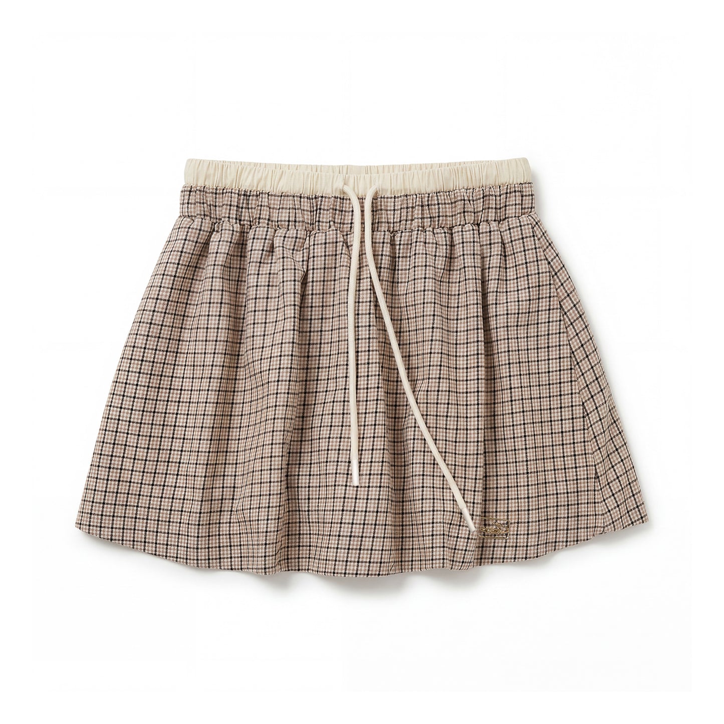 NewJNXS Contrast Double-Waist Plaid Mini Skirt