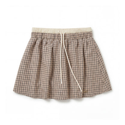 NewJNXS Contrast Double-Waist Plaid Mini Skirt
