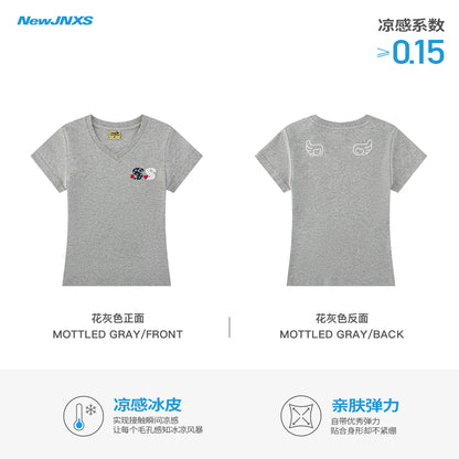 NewJNXS Polka Dot Embroidered V-Neck Slim-Fit T-Shirt
