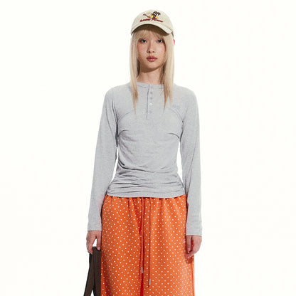 NewJNXS SS  Five-Button Henley Long Sleeve Tee