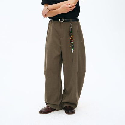 NewJNXS Cotton-Linen Adjustable Pleated Curved-Leg Pants