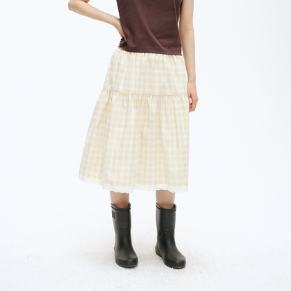 NewJNXS Salted Caramel Plaid Lace Skirt