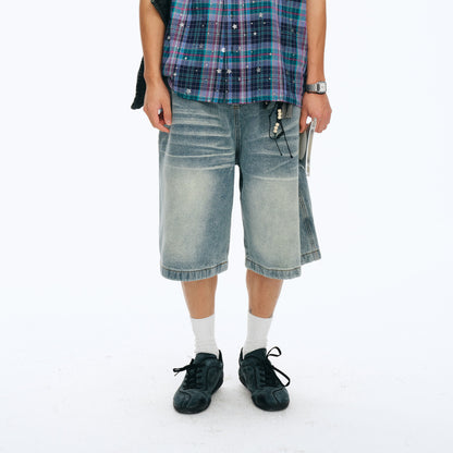 NewJNXS Whisker Washed Denim Drawstring Shorts