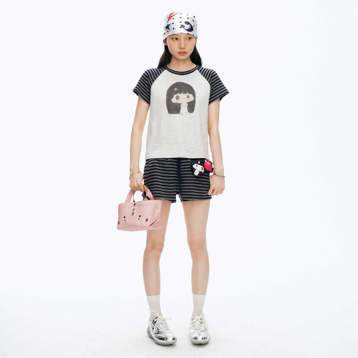 【NewJNXS x Kuku】 Striped Knit Elastic Waist Shorts