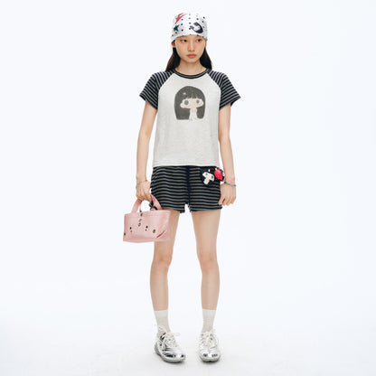 【NewJNXS x Kuku】 Striped Knit Elastic Waist Shorts